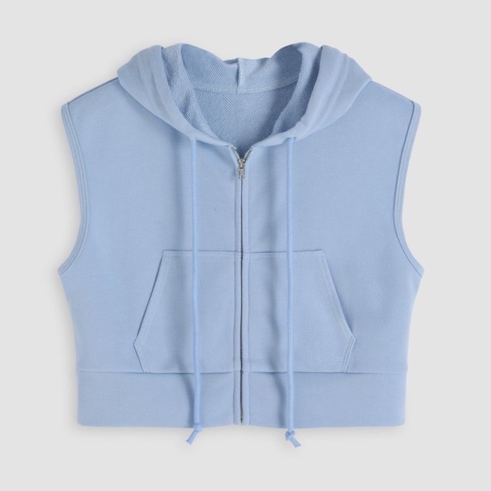 Baby Blue Sleeveless Zipped Hoodie